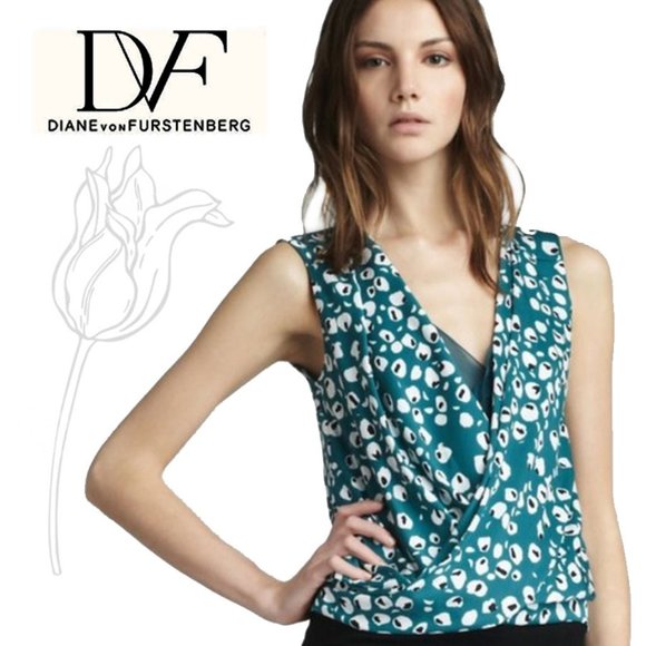 DIANE VON FURSTENBERG  Issie Two Silk Sleeveless Top in Tiger Eye Print - Picture 1 of 15